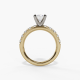 14K Yellow And White Gold Classic Round Natural Diamonds Engagement Ring