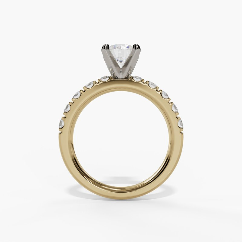 14K Yellow And White Gold Classic Round Natural Diamonds Engagement Ring
