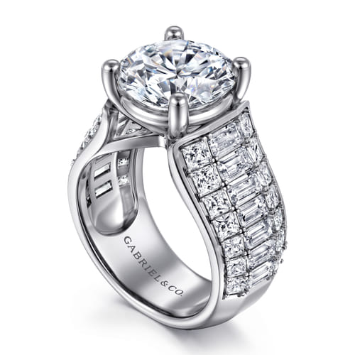 14K White Gold Kera Wide Band Round Natural Diamonds Engagement Ring