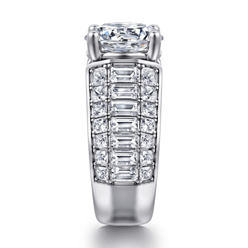 14K White Gold Kera Wide Band Round Natural Diamonds Engagement Ring