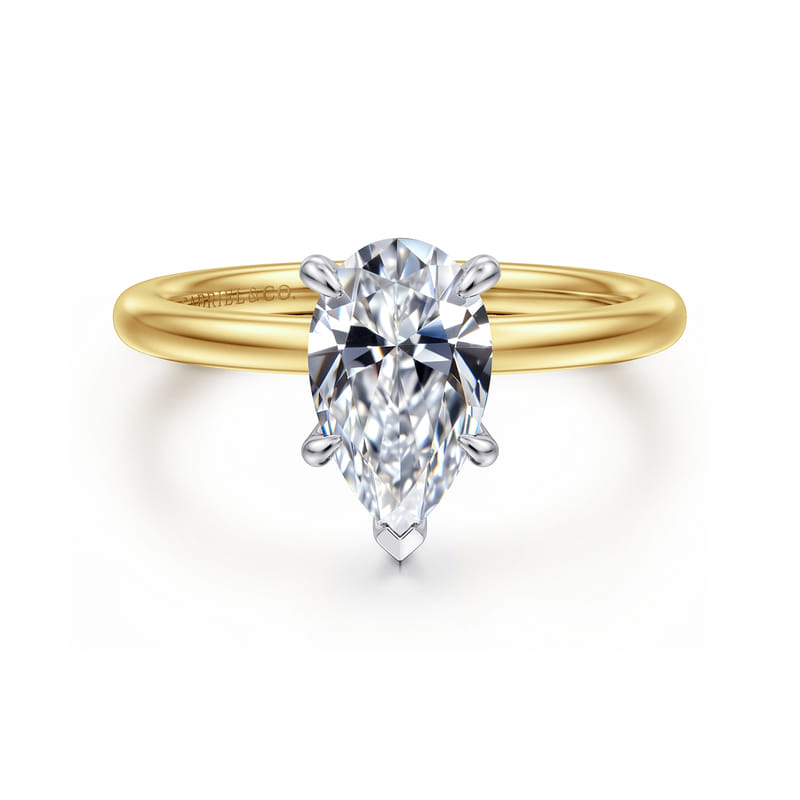 14K Yellow And White Gold Cari Hidden Halo Pear Diamond Engagement Ring