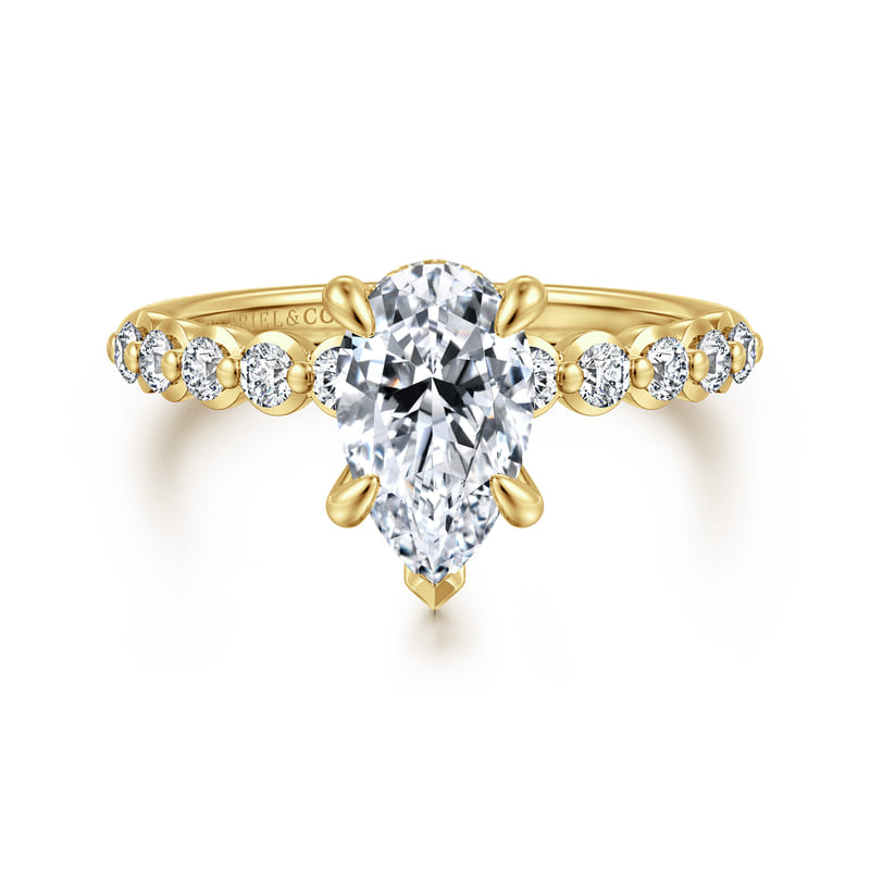 14K Yellow Gold Kim Hidden Halo Pear Diamond Engagement Ring