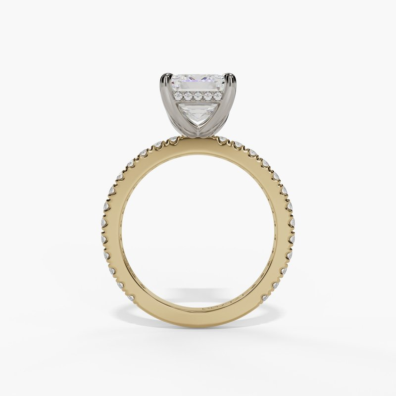 14K Yellow And White Gold Hidden Halo Radiant Natural Diamond Engagement Ring