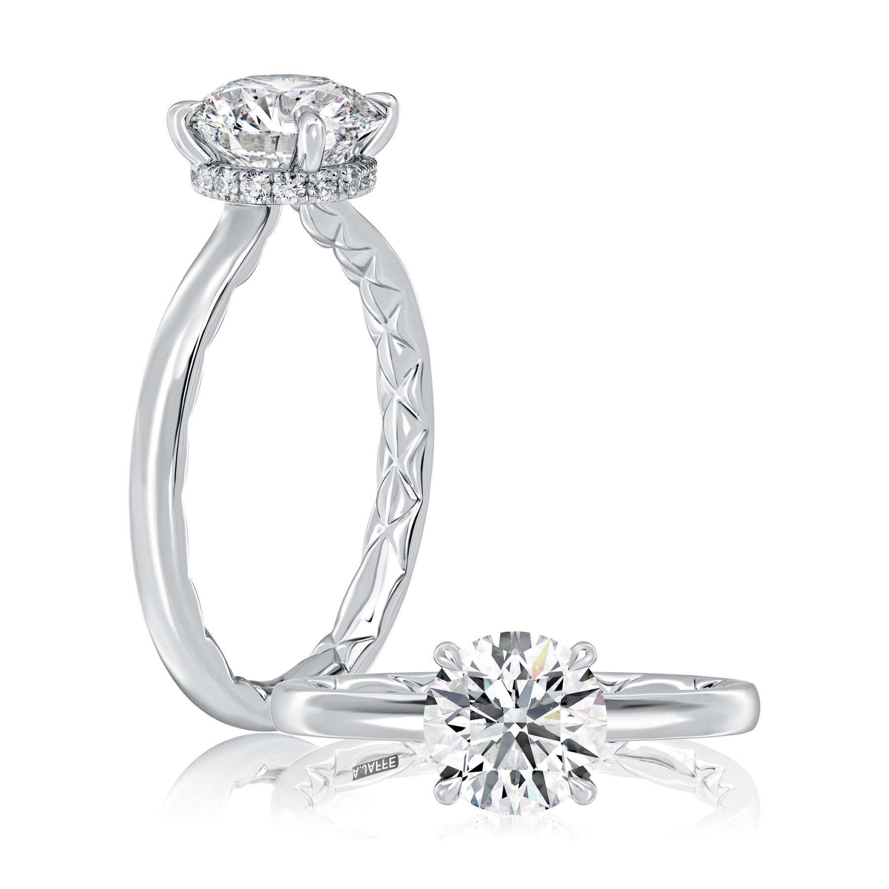 14K White Gold Hidden Halo Diamond Engagement Ring