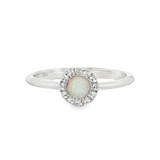 October Birthstone Ring: Sterling Silver Lab Grown Opal Halo Ring