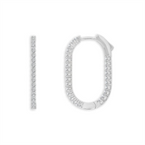 14K White Gold 25Mm Oval Inside Out Natural Diamonds Hoop Earrings