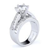 18K White Gold Wide Band Three Row Round Diamond Engagement Ring