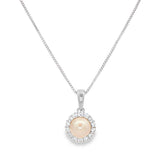 June Birthstone Sterling Silver Freshwater Pearl Halo Pendant