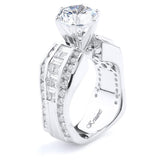 18K White Gold Wide Band Round Diamond Engagement Ring