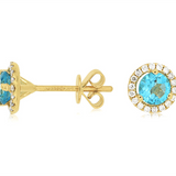 14K Yellow Gold Blue Topazes Halo Earrings