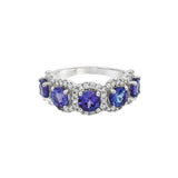 14K White Gold Round Tanzanites And Diamond Five Stone Ring