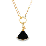 14K Yellow Gold Onyx And Diamond Necklace