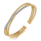 14K Yellow And White Gold Diamond Bujukan Beaded And Twisted Cuff
