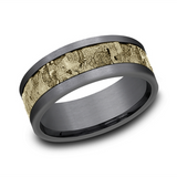 Grey Tantalum And 14K Yellow Gold 8Mm Wall Fracture Center And Grey Satin Edges Wedding Band