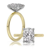 14K Yellow And White Gold 3.09Ct Cushion Lab Grown Diamonds Hidden Halo Engagement Ring