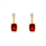 14K Yellow Gold Cushion Garnet And Diamond Drop Earrings