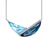 14K White Gold Dark And Sky Blue Topaz Diamond Curved Necklace