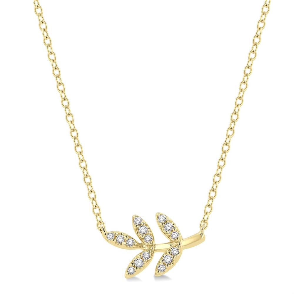 10K Yellow Gold Leaf Diamond Pendant Necklace