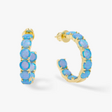 18K Yellow Gold Overlay 'Oh She Fancy' Simulated Blue Opal Inside Out Hoop Earrings
