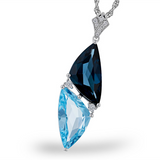 14K White Gold Drop Blue Topaz Pendant Necklace