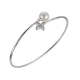Sterling Silver Freshwater Pearl And Diamond Bangle Bracelet