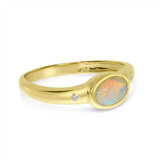 14K Yellow Gold Oval Opal Three Stone Ring