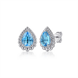 Sterling Silver Swiss Blue Topaz Bujukan Button Earrings