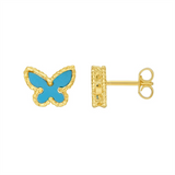 14K Yellow Gold Primavera Turquoise Butterfly Studs