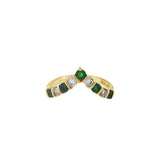 JT ESTATE 14K Yellow Gold Emerald And Diamond Chevron Band