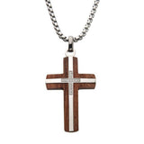 Stainless Steel Bubinga Wood Cross Pendant Necklace