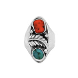 JT ESTATE  Sterling Silver Coral And Turquoise Leaf Ring
