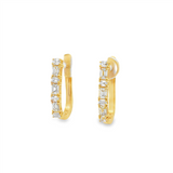 14K Yellow Gold Rectangle Contemporary Natural Diamonds Hoop Earrings