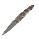 Liner Lock Damascus Steel Pocket Knife With Dinosaur Bone Handle