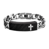 Carbon Fiber Black With Cross Inlay And Steel Adjustable Link ID Bracelet