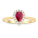 14K Yellow Gold Pear Ruby Halo Ring