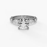 14K White Gold Modern Round Natural Diamonds Engagement Ring