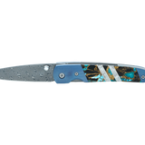 Blue Anodized Titanium Liner Lock Pocket Knife With Abalone Handle