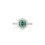 18K White And Yellow Gold Square Cushion Green Tourmaline Halo Ring