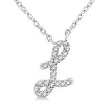 10K White Gold Natural Diamonds Script Initial L Necklace