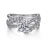 14K White Gold 'Zaira' Bypass Round Natural Diamonds Engagement Ring
