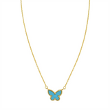 14K Yellow Gold Reversible Primavera Turquoise Butterfly Necklace