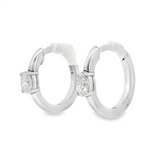 14K White Gold 15Mm Round Huggie Natural Diamonds Hoop Earrings
