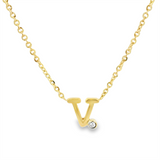 14K Yellow Gold 'V' Initial Diamond Necklace with a .02ct natural diamond