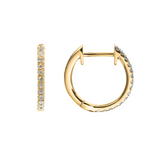 18K Yellow Gold 12Mm Round Huggie Natural Diamonds Hoop Earrings