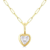 14K Yellow Gold Heart Natural Diamonds Bezel Set Solitaire Pendant Necklace