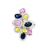 18K White Gold Oval Pink Sapphires Cluster Ring