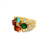 JT ESTATE 18K Yellow Gold Multi-Colored Stone And Diamond Contemporary Ring