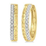 10K Yellow Gold 10Mm Round Huggie Natural Diamonds Hoop Earrings