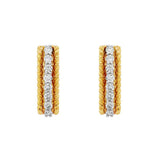 14K Yellow And White Huggie Natural Diamonds Hoop Earrings
