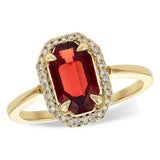 14K White Gold Emerald Cut Garnet Halo Ring